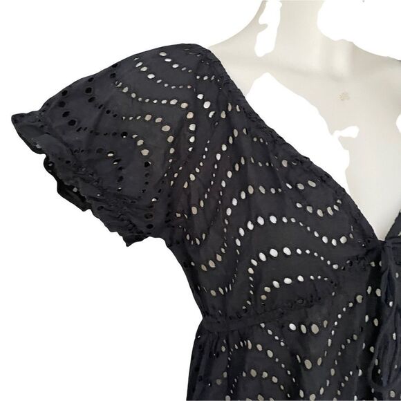 LA BLANCA WOMEN’s EYELET CASUAL MINI DRESS/ BEACH COVER UP BLACK‎ SZ SMALL - Picture 4 of 11